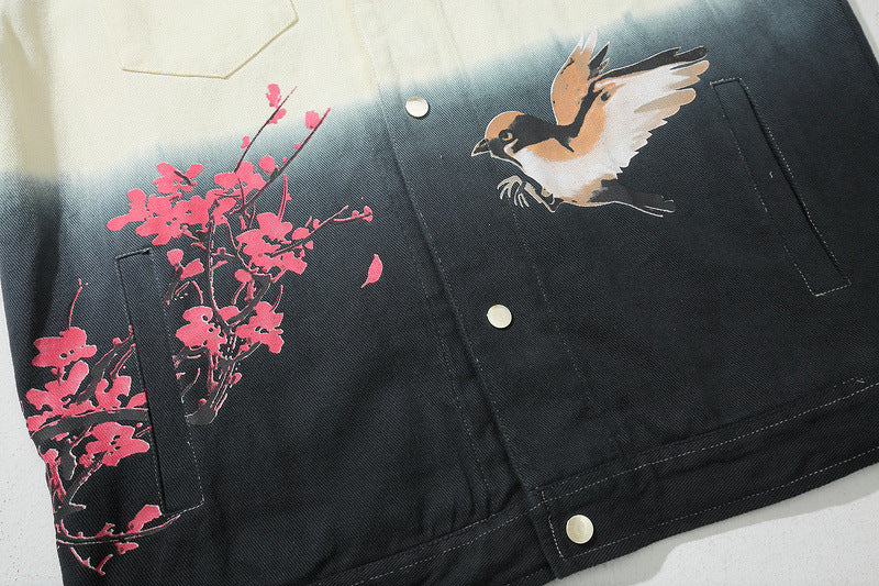 Floral Print National Tide Autumn Hip Hop Denim Male