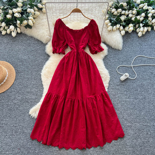 Women's French Retro A-Line Hollow-out Short-Sleeve Dress