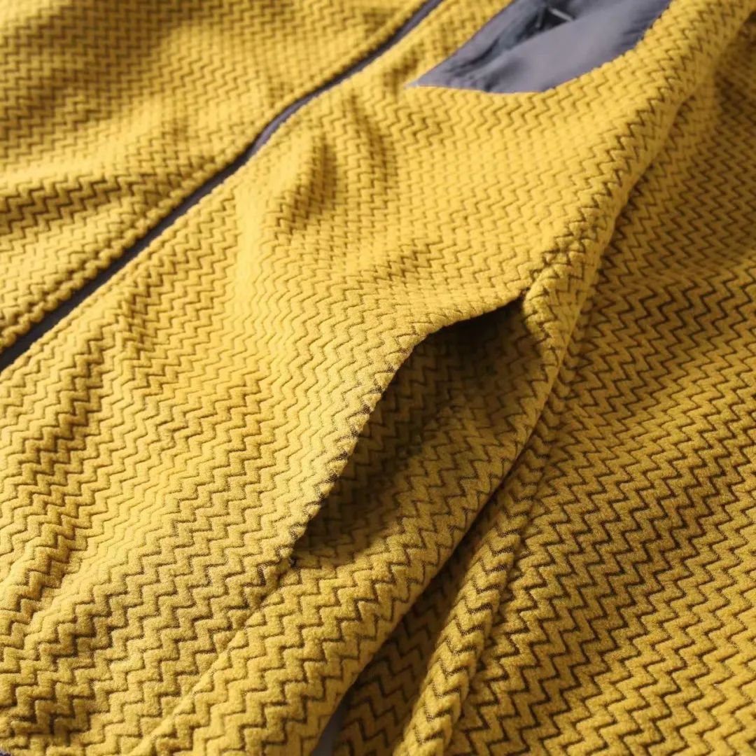 Fleece Stand Collar Cardigan Sweater Fashion Wave Pattern Jacket Coat