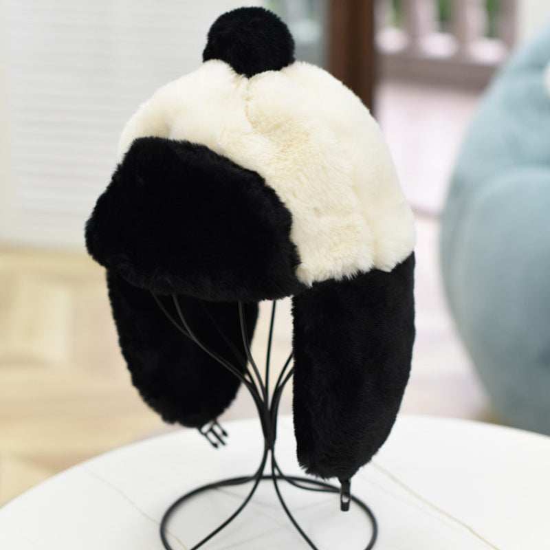 Women's Warm Spliced Rabbit Hair-like Windproof Hat