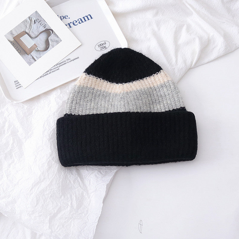 Versatile Small Color Matching Pullover Knitted Hat