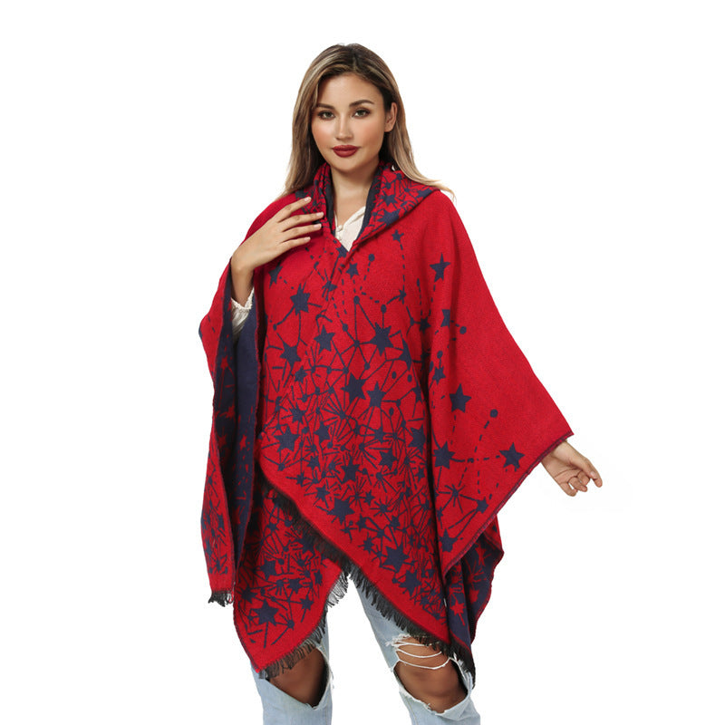 Cashmere-like Knitted Geometric Outer Scarf Shawl