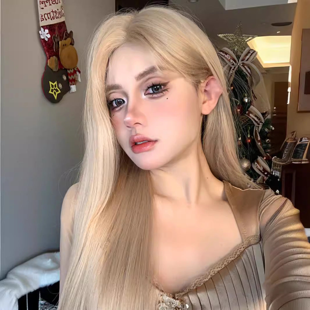 Full Hair Type Women's Long Straight Hair Gray Gold Wig