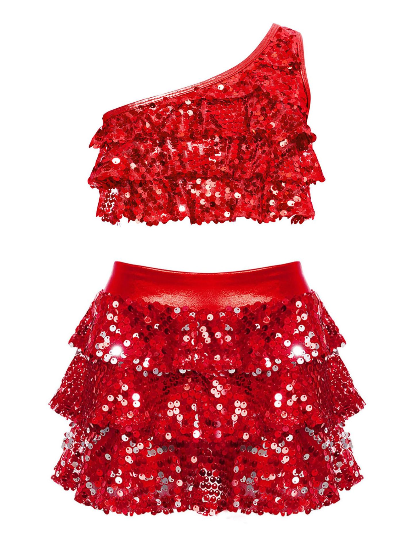 Solid-color Casual Sequin Slim-fit Skirt Set For Girls