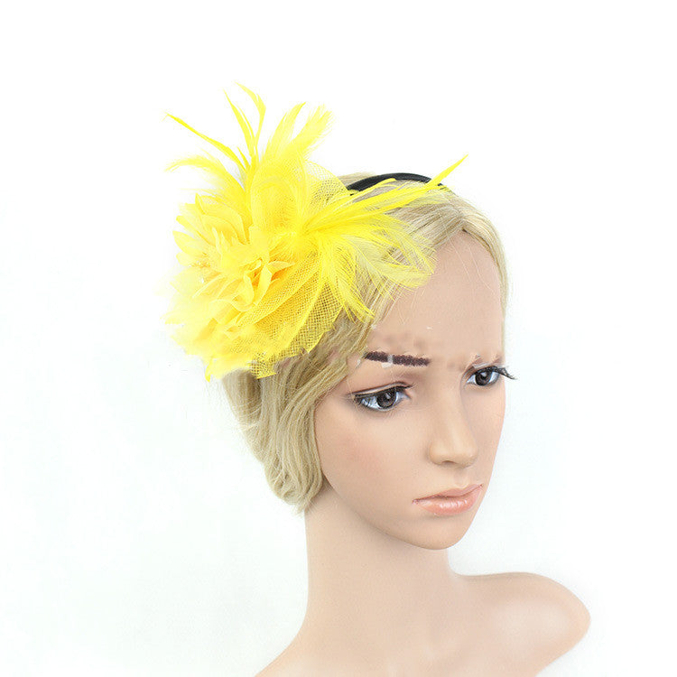 Boutique Flower Billycock Headband Mesh Feather Headwear