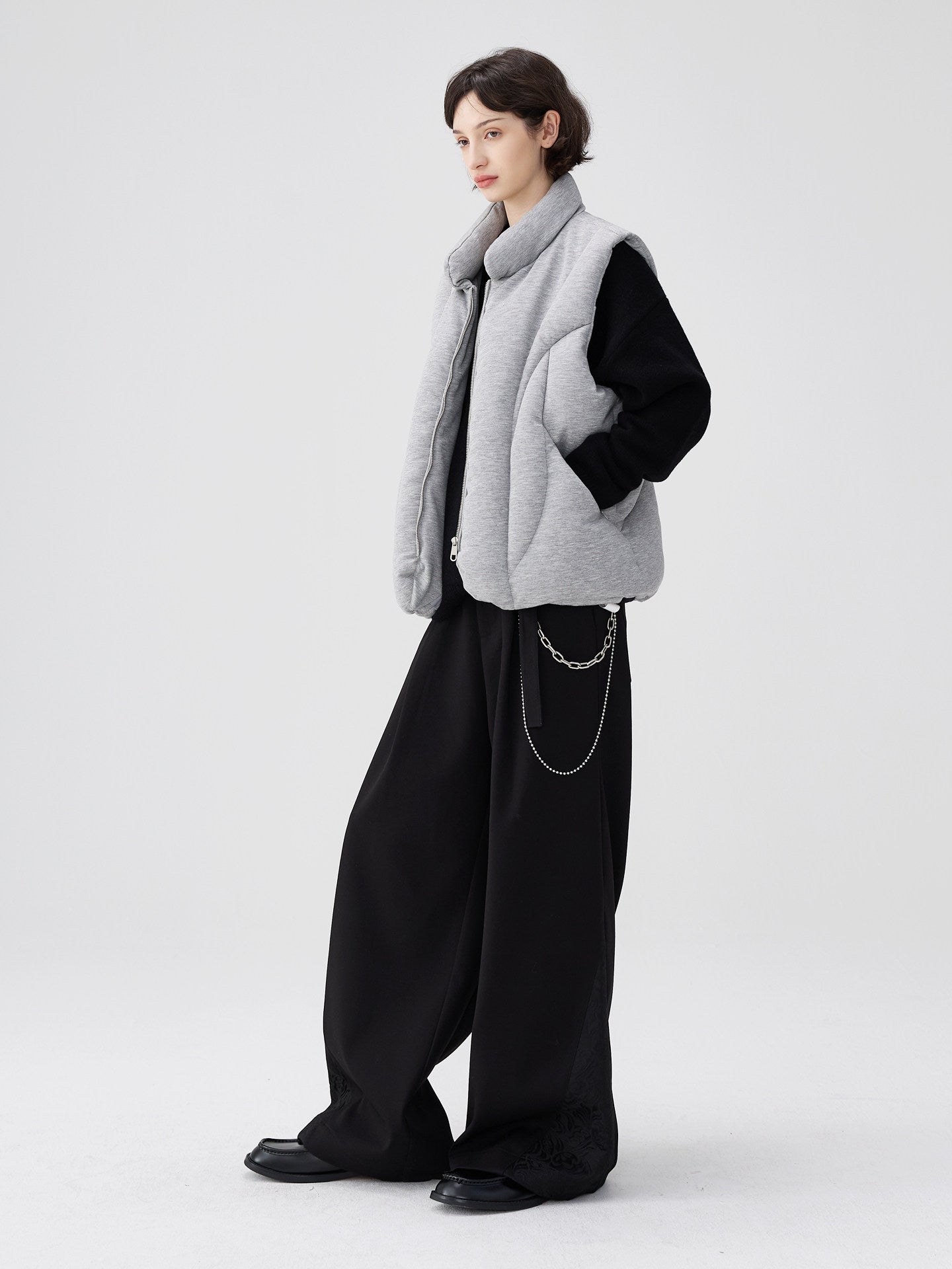 Asymmetrical Deconstructed Soft And Airy Stand-collar Sleeveless Vest