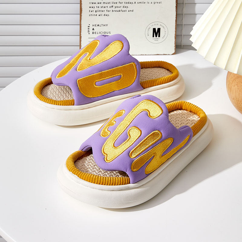 Linen Slippers Women's Men's Face Letter Embroidery