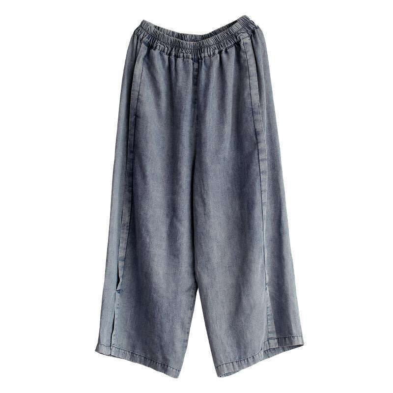 Women's Retro Plus Size Denim Pleated Wide Leg Pants
