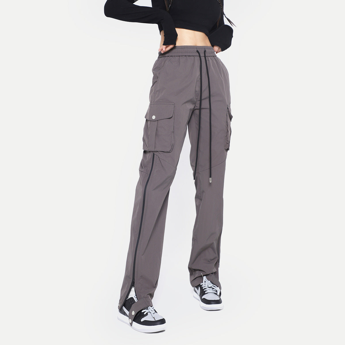 Zipper Edge Strip Sports Overalls Women's High Waist