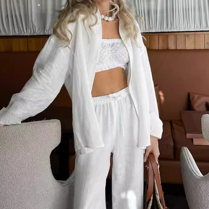 Pure Cotton Autumn Winter Long-Sleeve Shirt Set