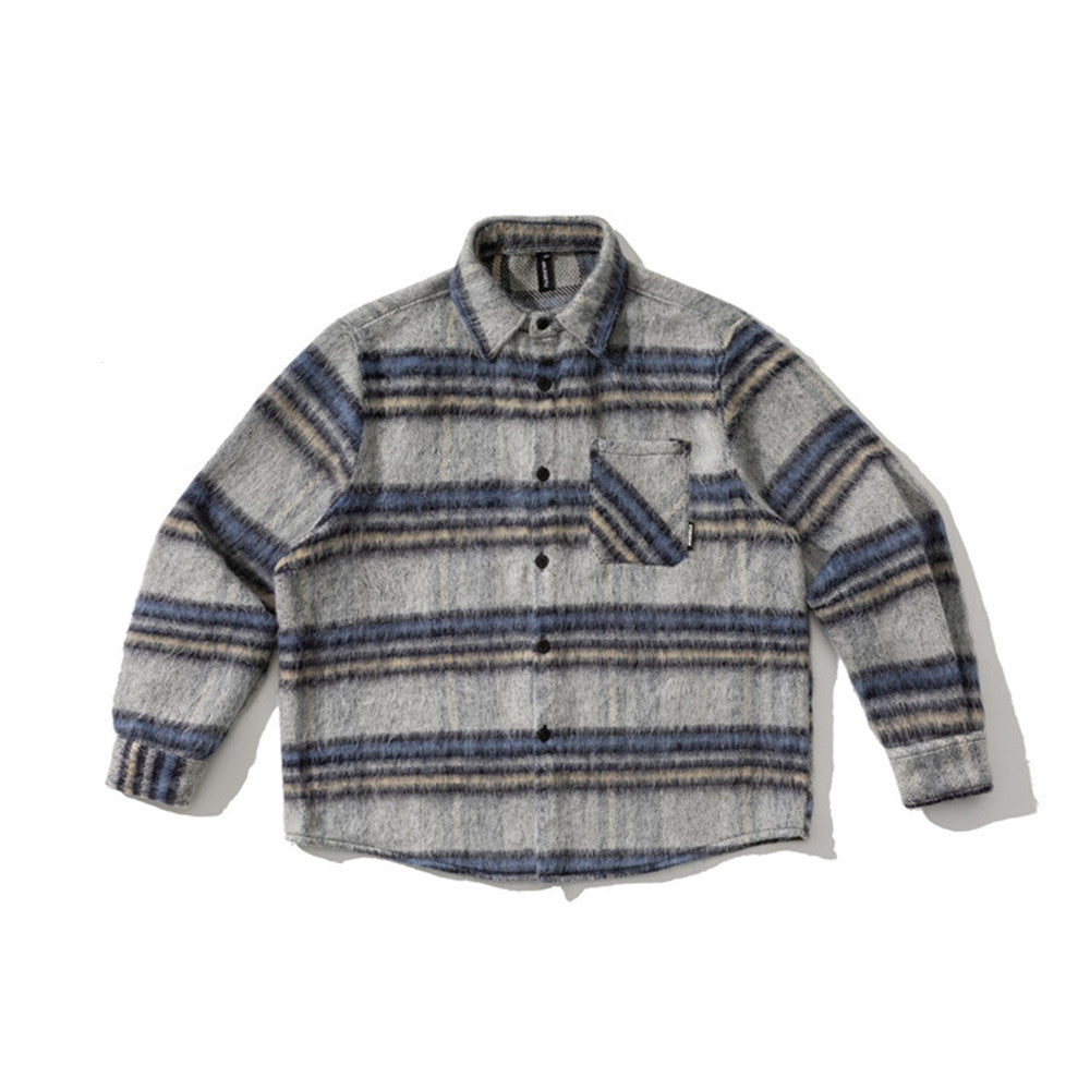 Contrasting Color Brushed Thickened Long-sleeved Plaid Shirt Men's Models