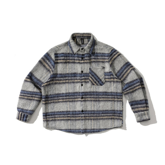 Contrasting Color Brushed Thickened Long-sleeved Plaid Shirt Men's Models