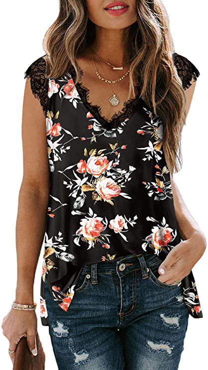European And American New Lace Vest Loose Casual Slit T-shirt