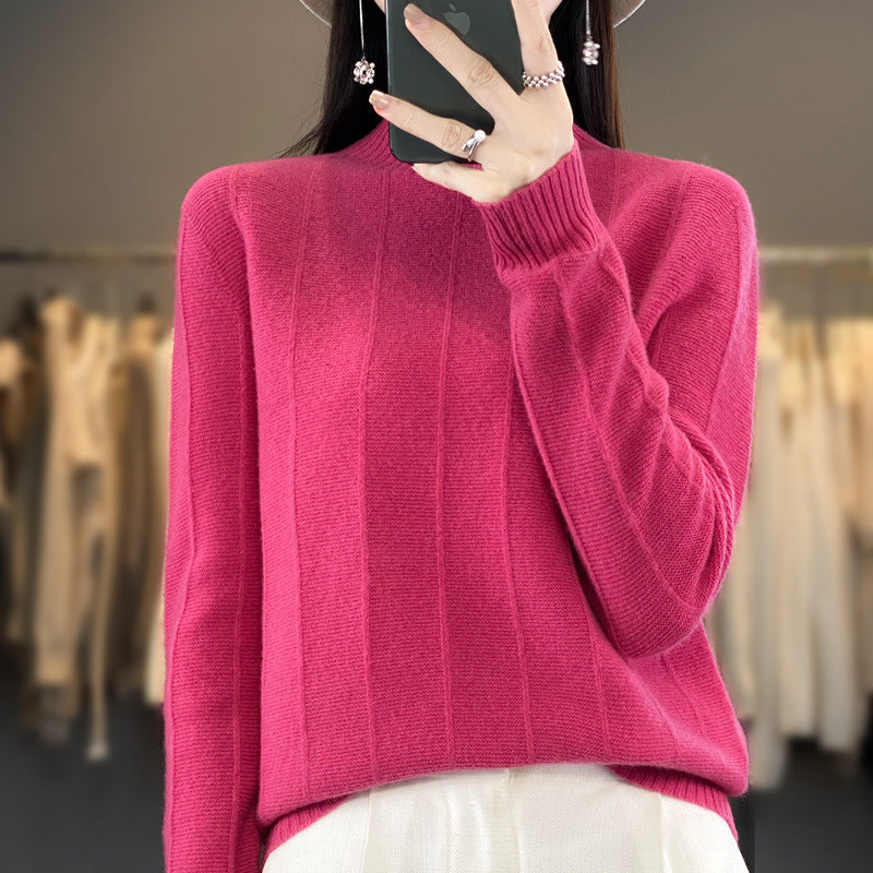 Women's Pullover Half Turtleneck Solid Color Knitted Comfortable Warm Sweater
