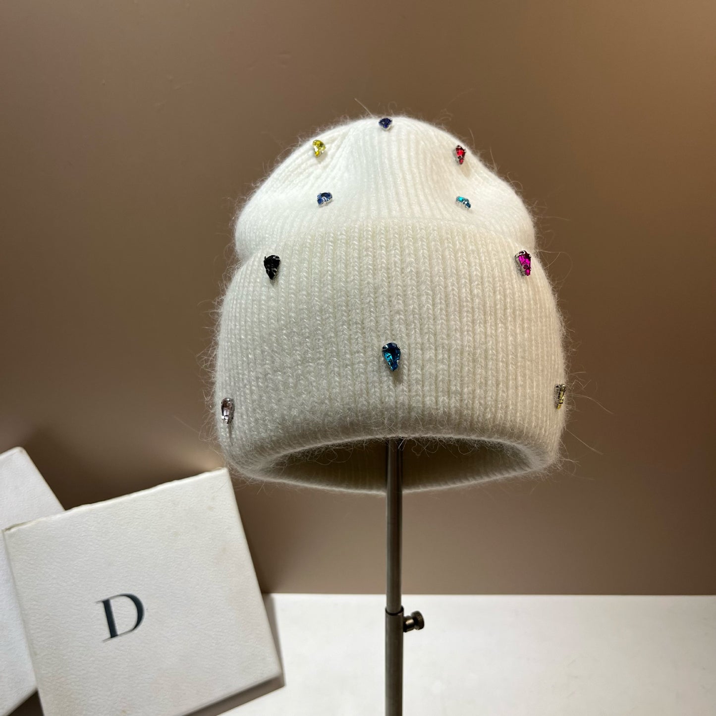 Color Diamond Light Luxury Winter Rabbit Hair Knitted Hat Personality Colorful