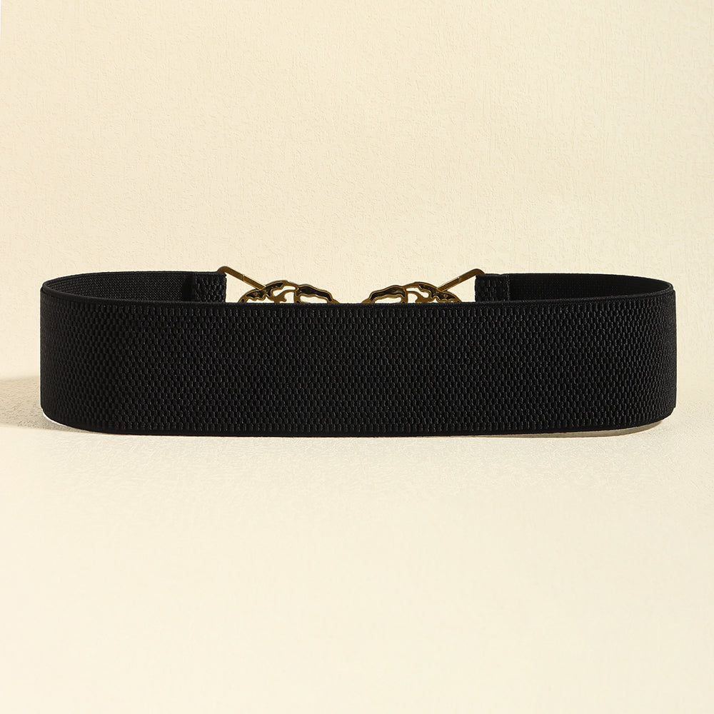 Simple Retro Elastic Belt Metal Hollow Buckle Red-crowned Crane Elastic Waist Elegant Female Fashion Accessories