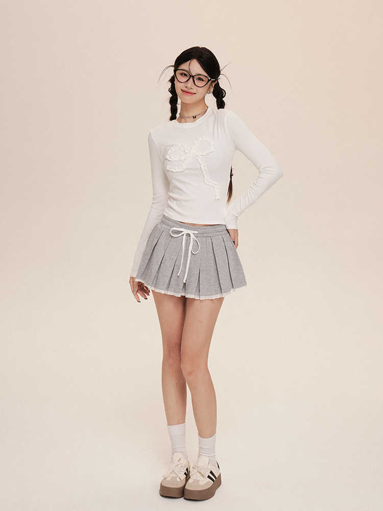 New High Waist Slimming Elegant Sweet And Spicy Lace Edge A- Line Pleated Short Skirt For Women