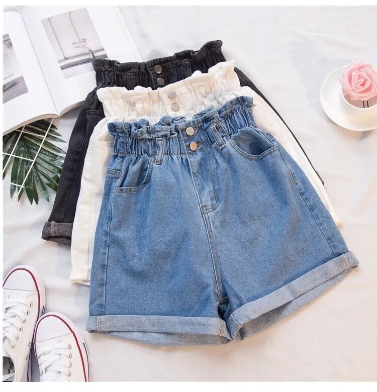 Denimshorts højtaljede løse tynde ben varme
