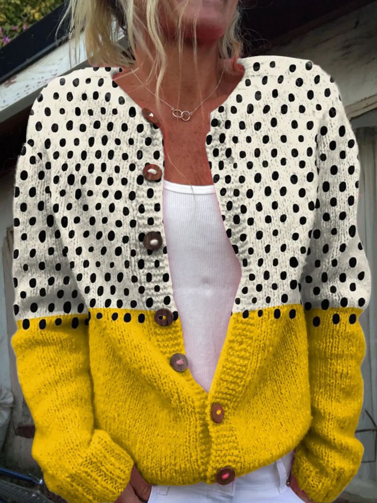 Ny strikket cardigan med 3D-print i løs pasform til damer – efterårs- og vinterstil