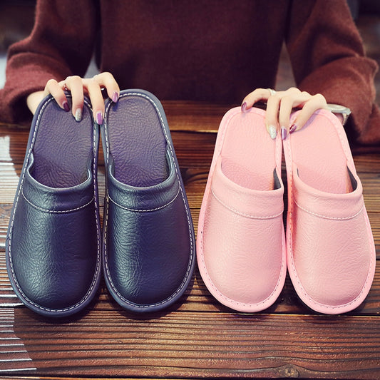 Home Leather Slippers Men's Plus Size Spring And Autumn Waterproof Platform