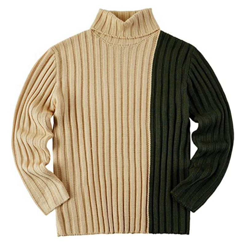 Men's European And American Color Contrast Knitwear Long Sleeve High Collar