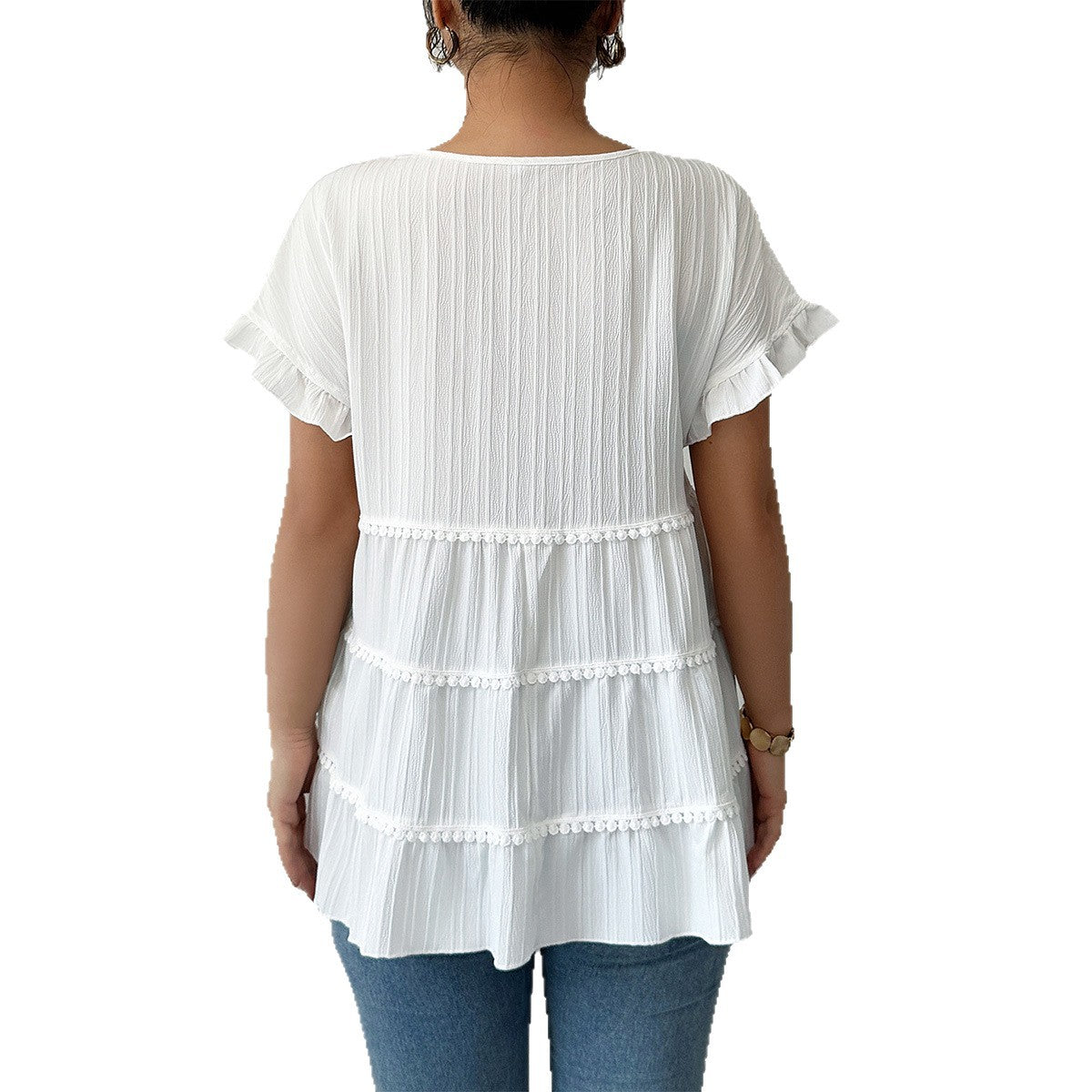 Sleek Stylish Ruffled-edge Short-sleeve T-shirt