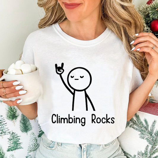Climbing-Print T-Shirt Casual Short-Sleeve Top