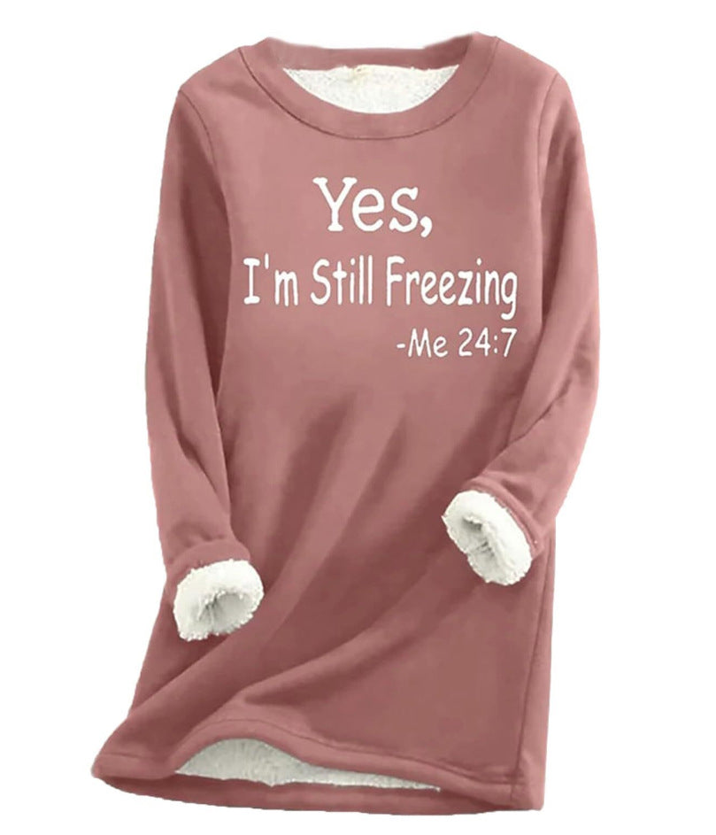 Autumn And Winter Women's Fleece-lined Women's Round Neck Sweater