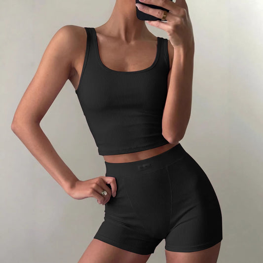 Athletic Yoga-Style Camisole And Summer Shorts Set