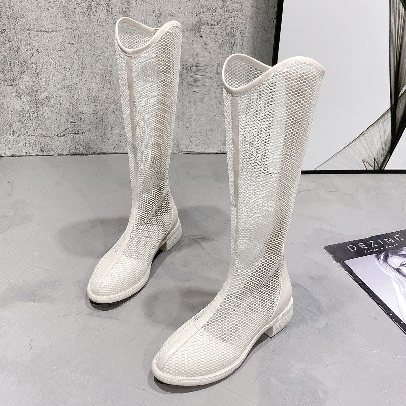 Hollow And Breathable Toe Thick Heel Ankle Boots
