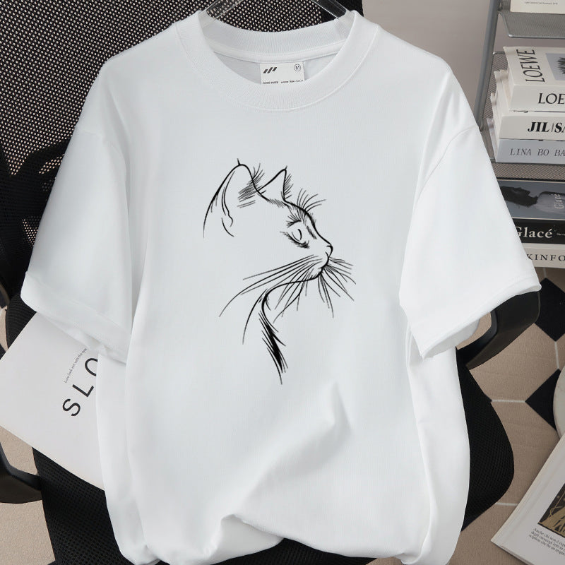 Creative And Fun Side-profile Cat Design T-shirt For Your Adorable Pet
