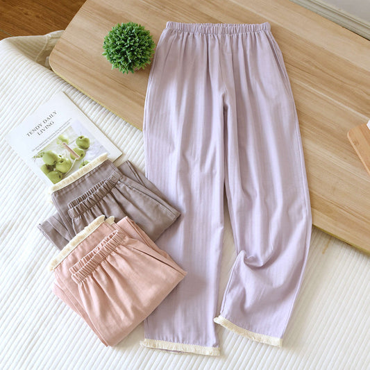 Lightweight Minimalist Springautumn Cotton Loungewear Pants Loose-fitting Long-length Design