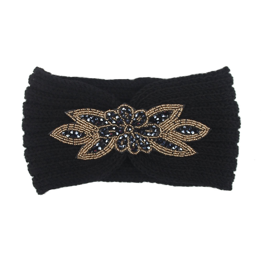Hair Band With Hexagonal Diamond Sticking Knit Woolen Head