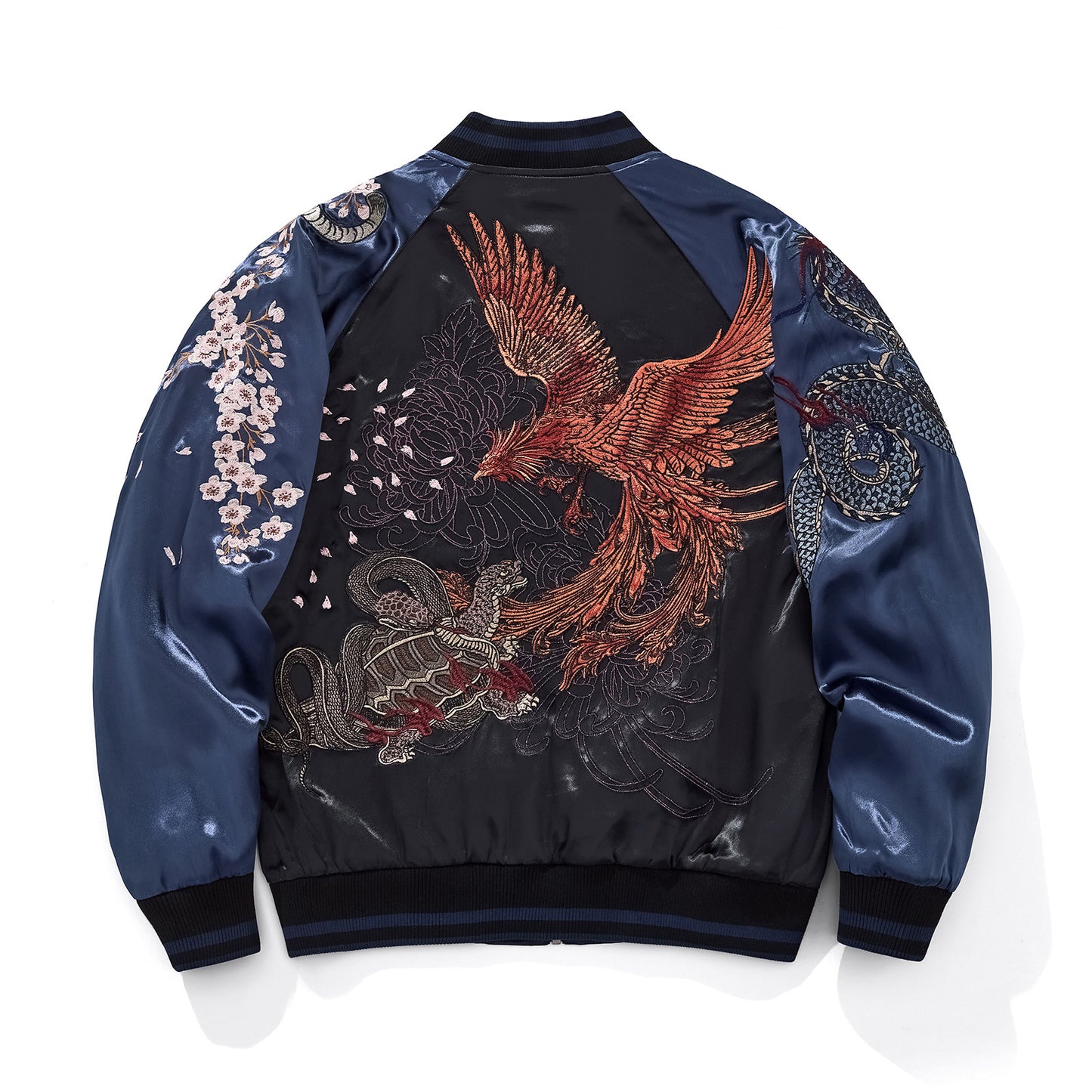 Heavy Duty Dragon And Tiger Four Divine Beasts Embroidered Baseball Jacket