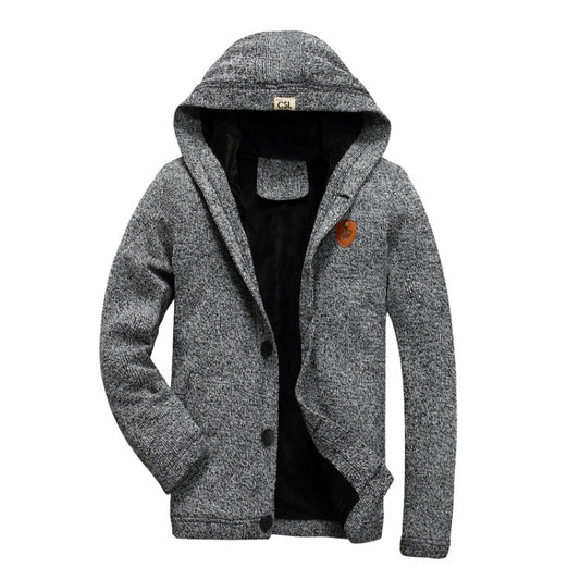 New Men's Hooded And Velvet Warm Knitted Cardigan