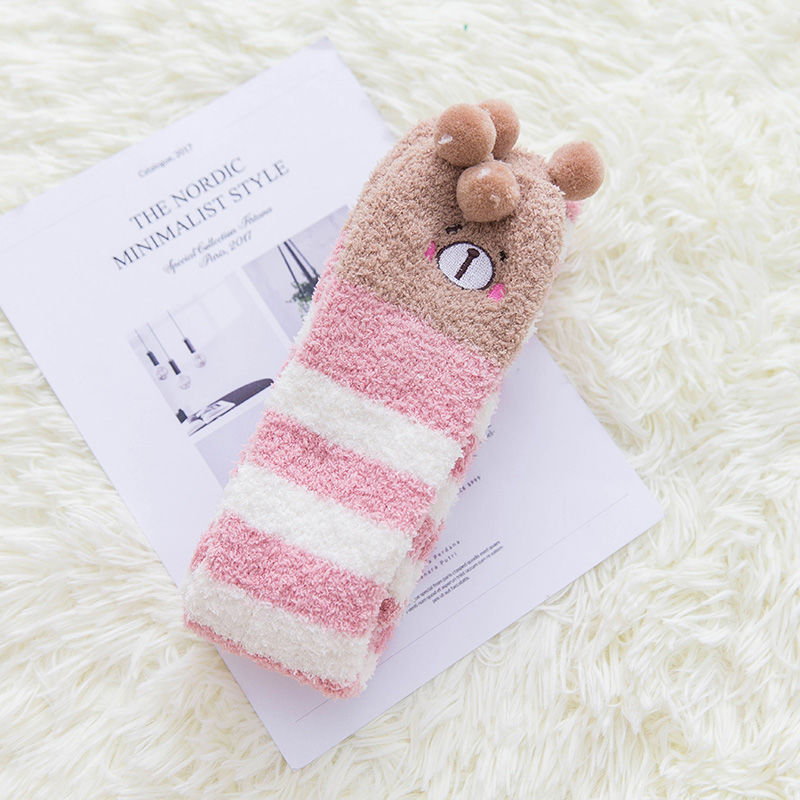 Fall Winter Over The Knee Plus Long Coral Fleece Floor Socks
