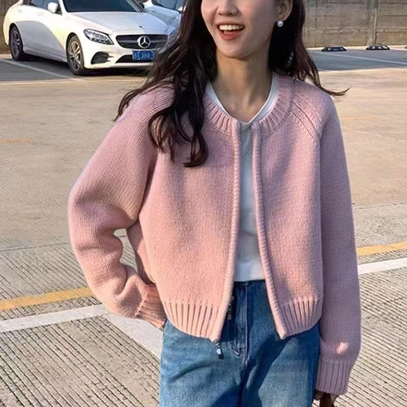 Autumn And Winter New Loose Gray Cropped Sweater Coat