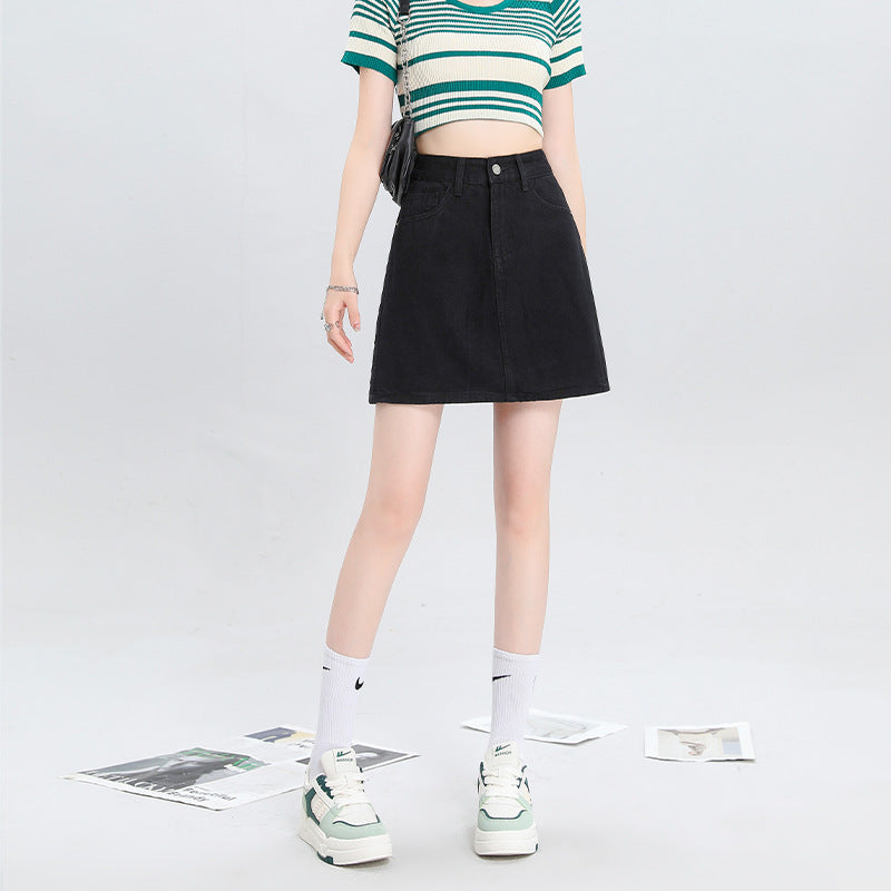 Three-color Ribbon A- Line Skirt High Waist Lining Anti-exposure Skirt