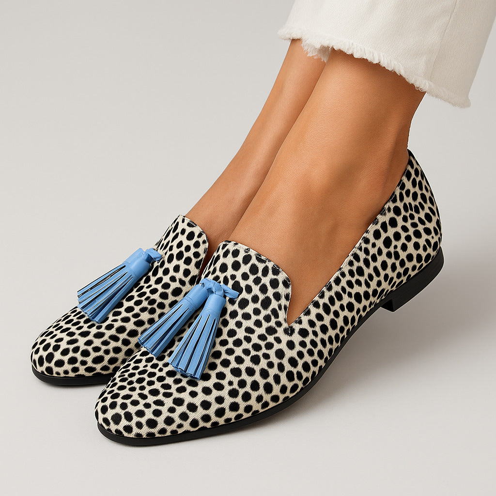 Kvast Flad Hæl Rund Tå 40-43 Lav Skåret Stor Størrelse Leopardprint Casual Loafers