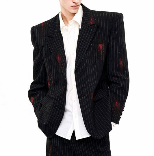 Mens High End Blood Stain Inspired Tailored Single Breasted Suit