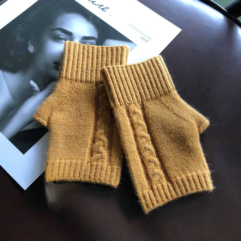 Solid Color Stretch Half Finger Knitted Gloves