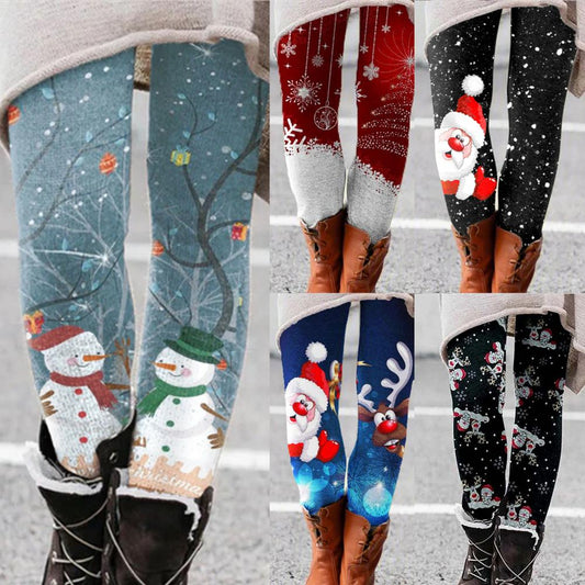 Women's Elastic Trousers Printed Thin Christmas Pants