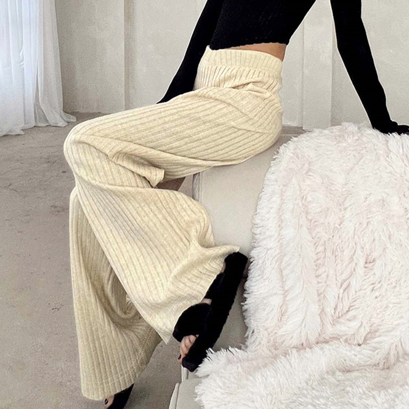 European And American Solid Color Line Knitted Casual Pants