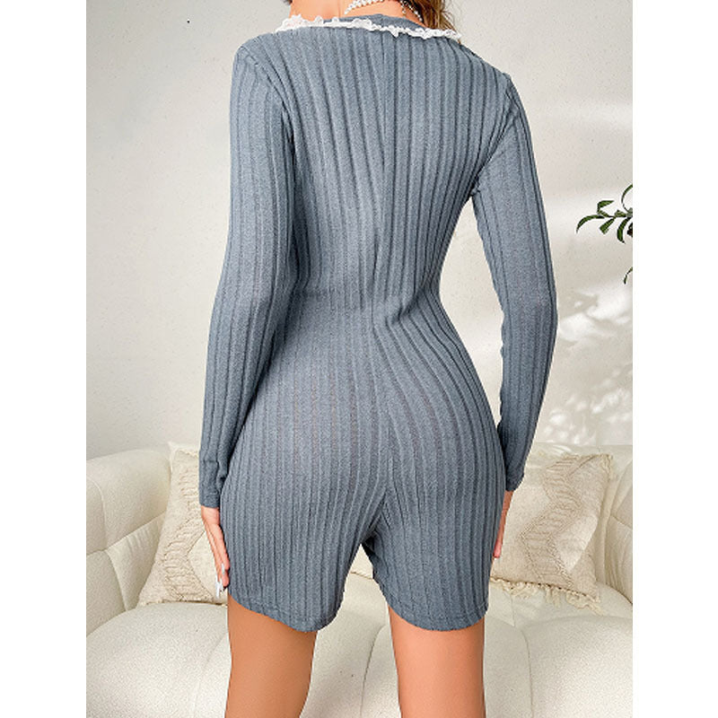 New Stylish Comfortable And Figure-flattering V-neck Long-sleeve Jumpsuit For Loungewear