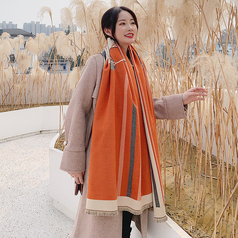 Women's double-faced jacquard cashmere scarf