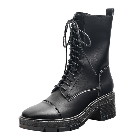 Martin Boots White Crystal Thick Heel Thick-soled Mid-tube Short Boots Women