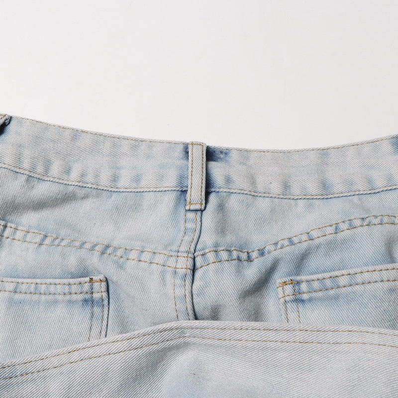Patchwork Ruffled High Waist A- Line Denim Skirt Women