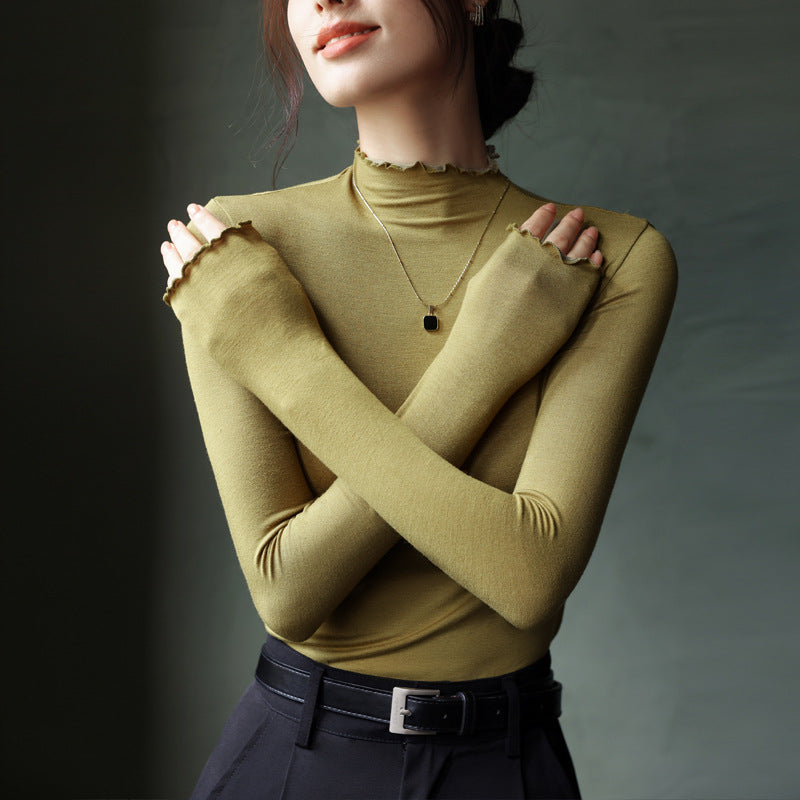 Women's Fashion Semi-high Neck Ruffle Base Shirt