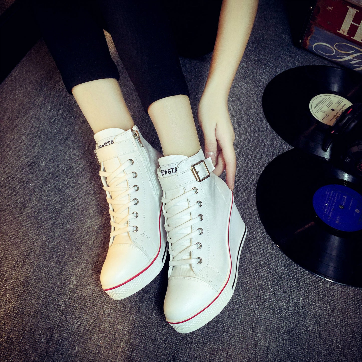 Women's New Side Zipper Wedges Canvas Shoes