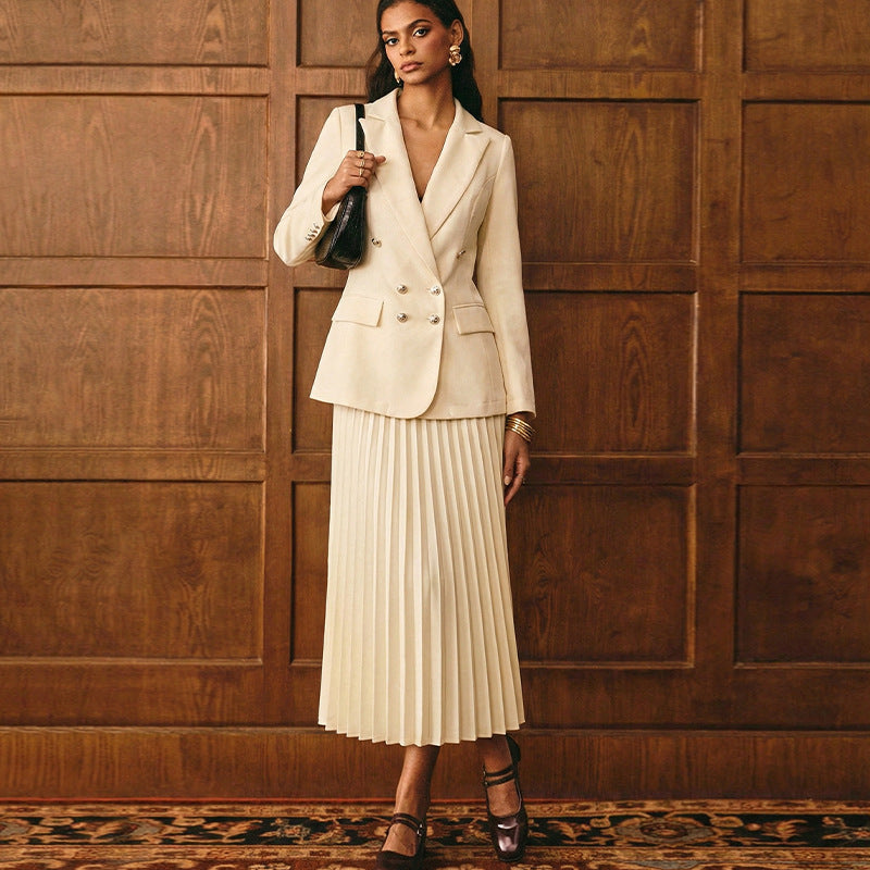 Womens Solid-Color Chic And Stylish Coat And Skirt Set